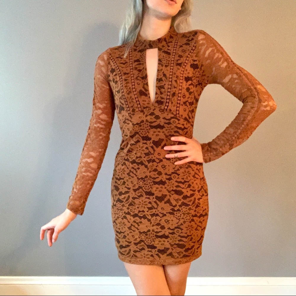 LUSH cinnamon lace mini dress